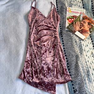 Aakaa Crushed Velvet Asymmetric Mini Dress- small